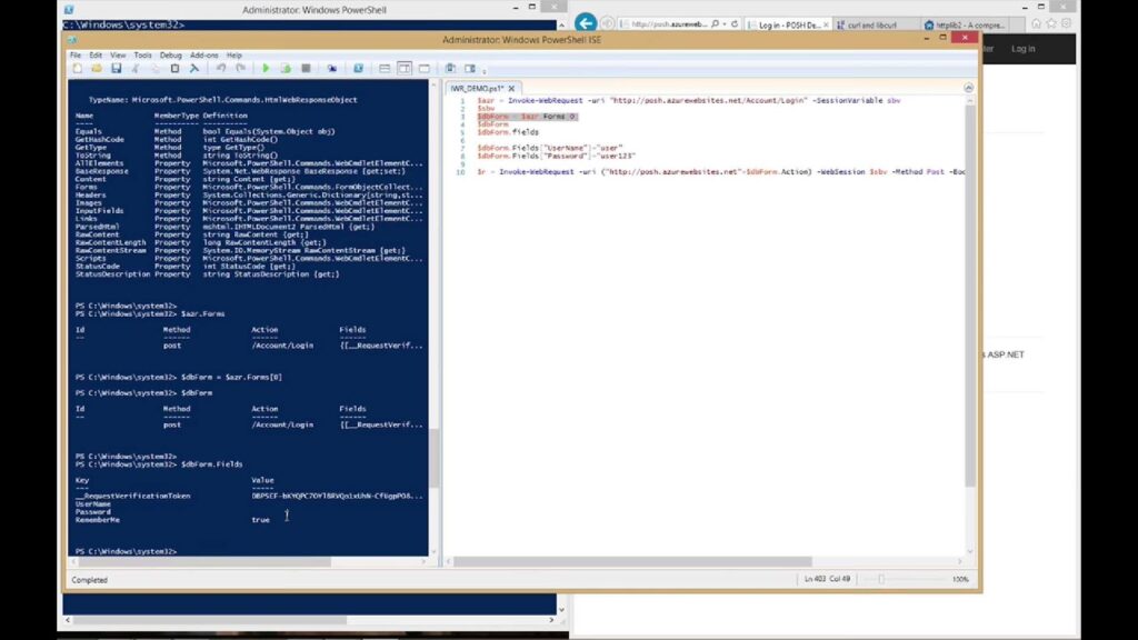 Process of logging into webpage with invoke-webrequest