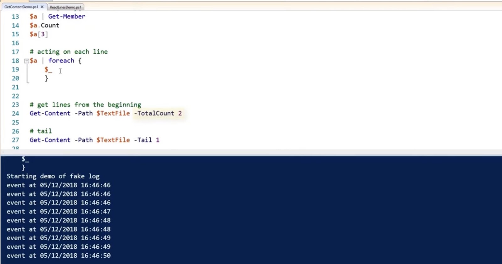 Reading Files in PowerShell code