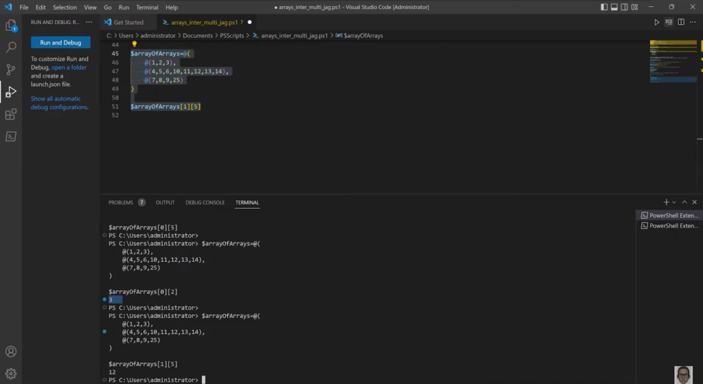 array of arrays -coding on black screen